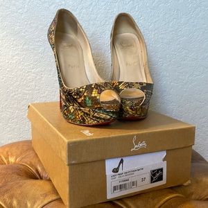 Christian Louboutin Lady Peep 150 Python Pumps.